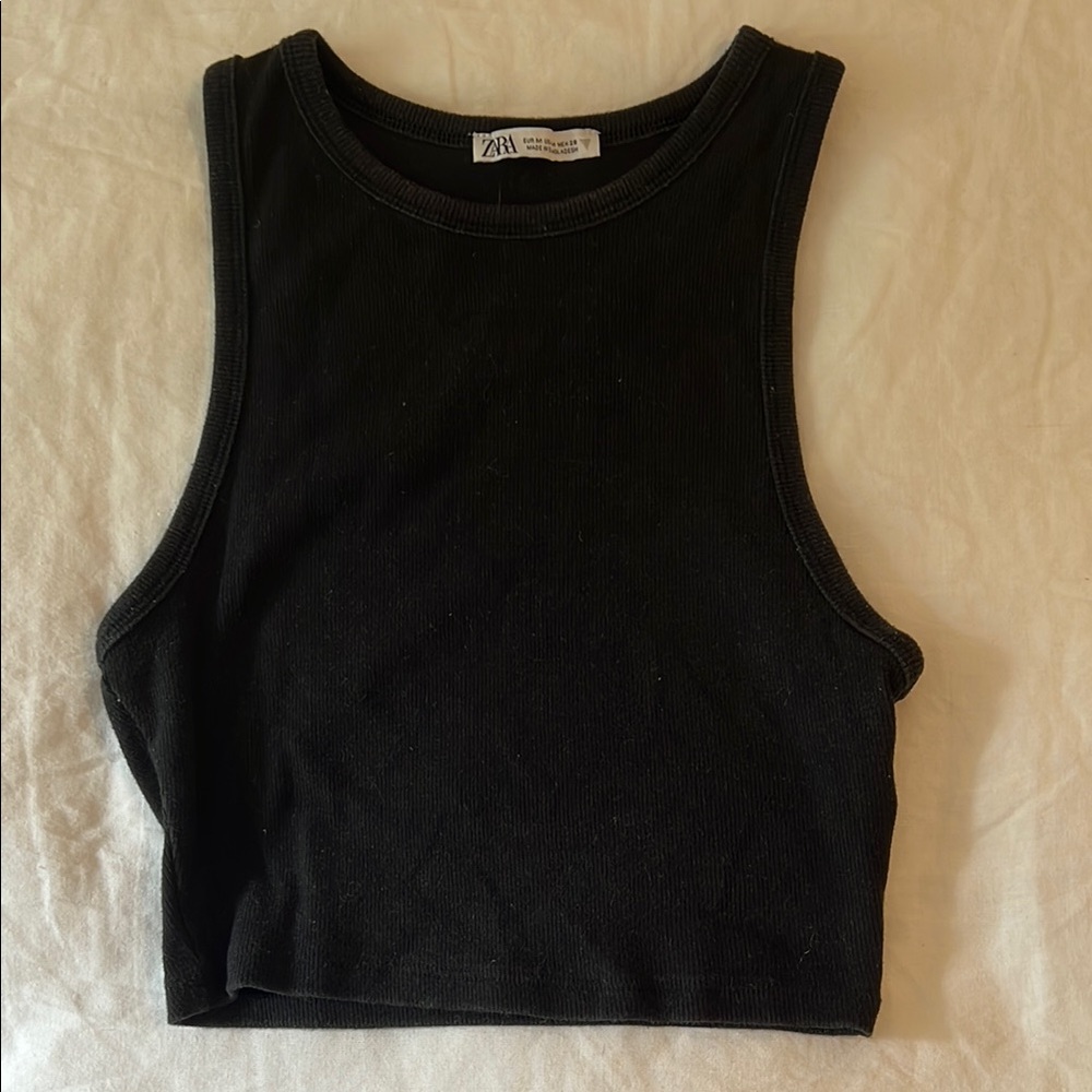 Zara Black Fitted Sleeveless Crop Tank